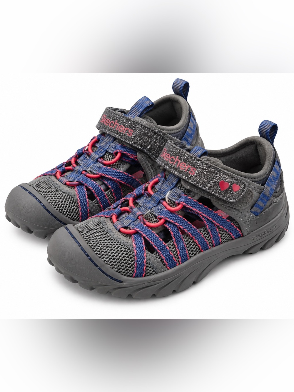 Skechers Girls Sport Sandals Grey Blue Pink Size 13